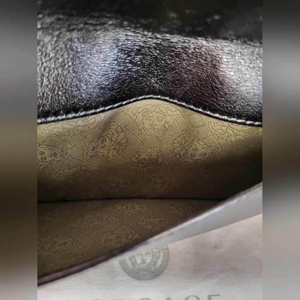 Versace Silver Mirrored Leather Flap Chain Shoulder Bag - Picture 8 of 16